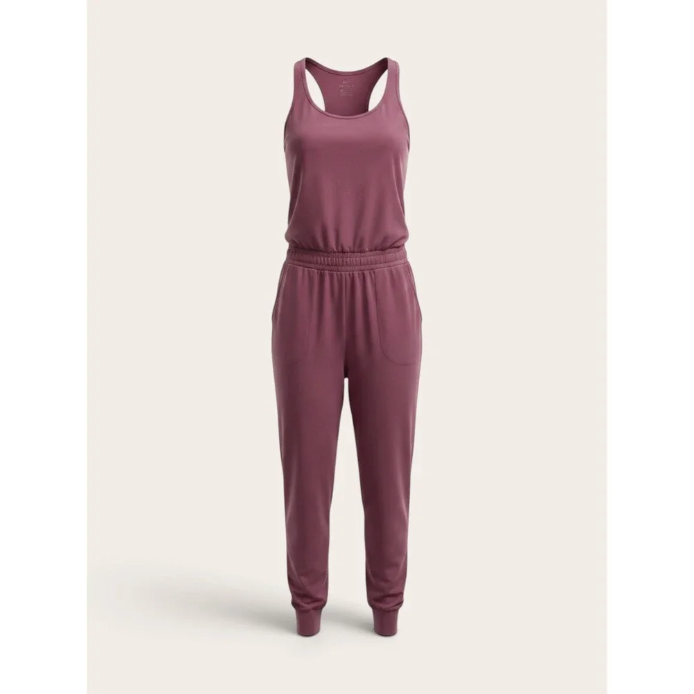 Nike Dri-FIT Womens Racerback Jumpsuit Plum Berry Jogger One Piece Medium